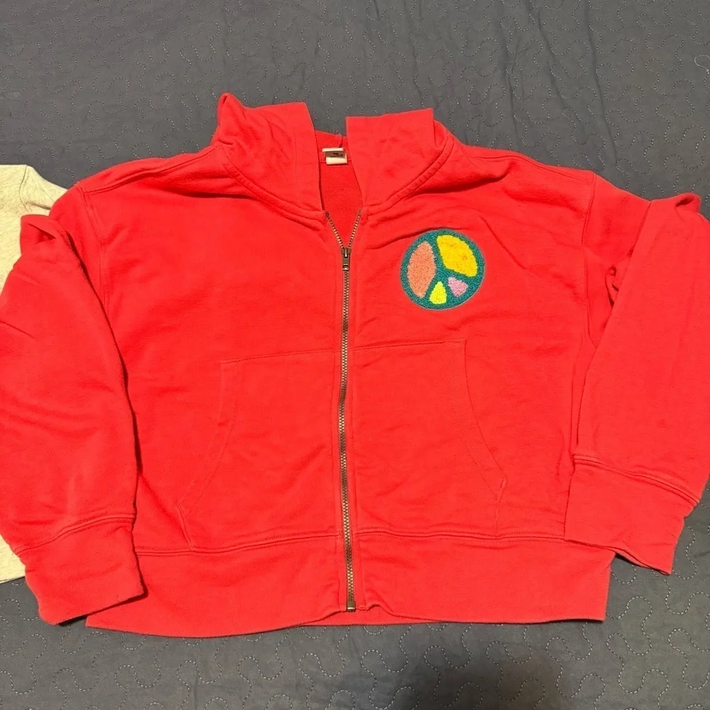 Old Navy BUNDLE 2 Kids Aloha Graphic Hoodie - Gray and Pink Peace Hoodie.Kids XL